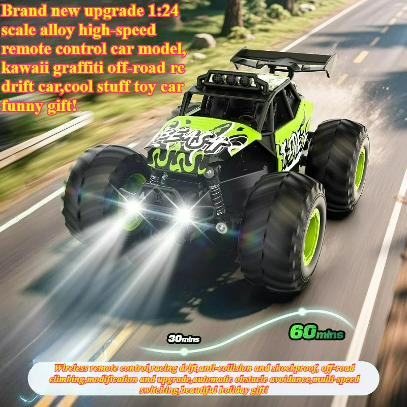 Cool Stuff Toy Car Funny Gift-1:24 Alloy High-speed Rc Truck,Remote Control Car,Kawaii Graffiti Off-road Rc Cars,Toys for Kids