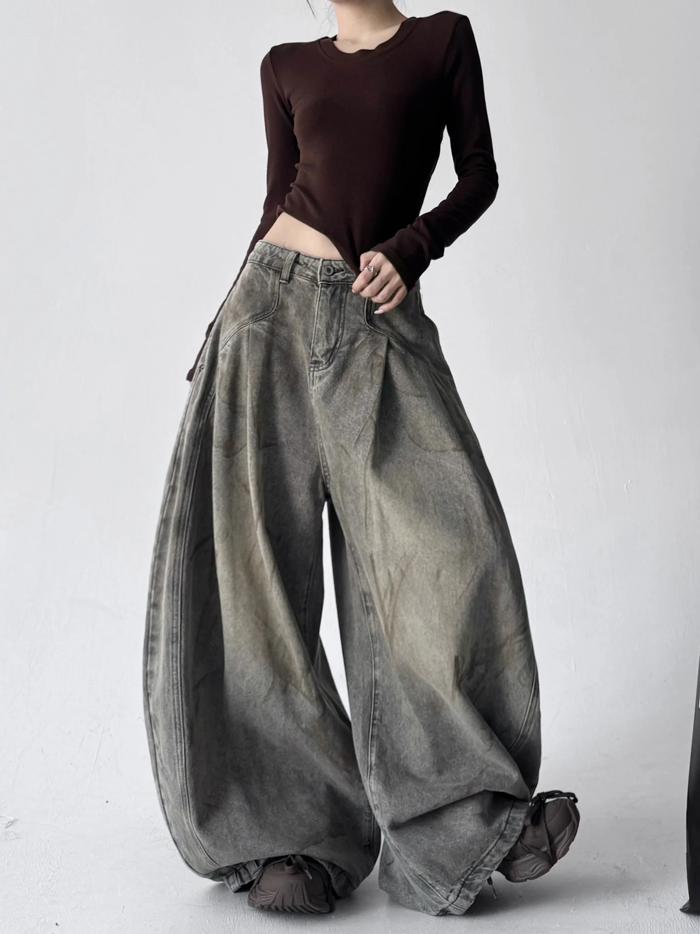 Hiver 2025 femmes coupe ample taille haute fiti lettre Denim jean polyvalent jambe droite jambe large pantalon Long