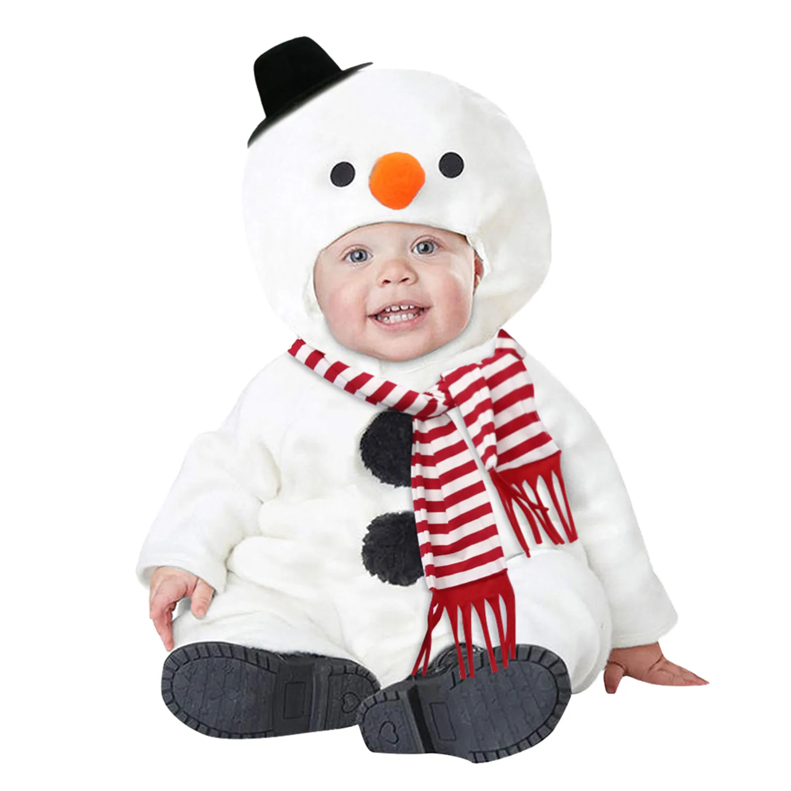 Christmas Clothes Baby Snowman Romper Infant Boy Girl Xmas Cosplay Costume Fleece Warm Hoodie Jumpsuit+ Scarf Set For Newborn