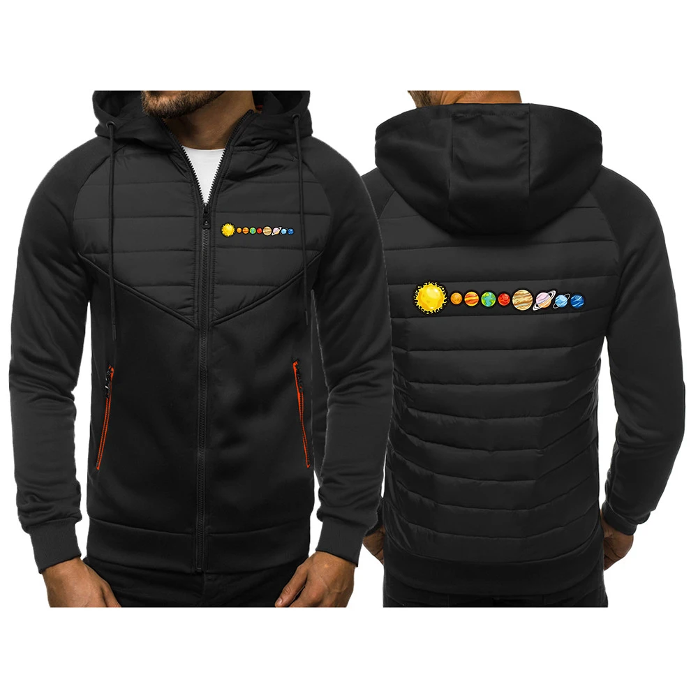 2025 Solar System Planets Print Spring And Autumn Men's New Three-color Patchwork Zipper Hoodies Warm Slim Jackets Coat