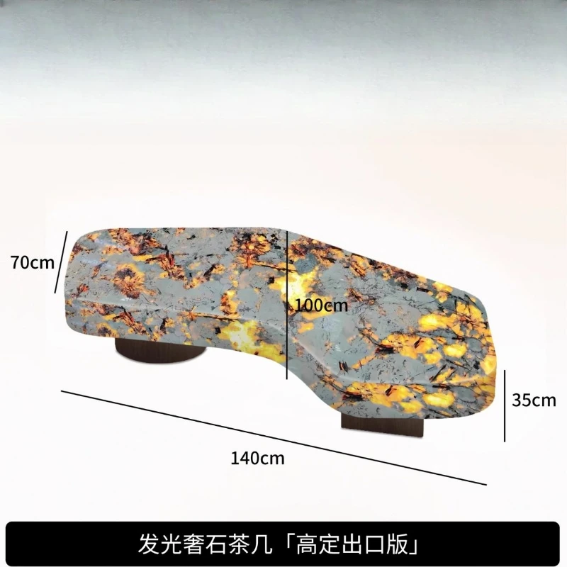 Luminous jade crescent moon coffee table living room  ice jade luxury stone light luxury large flat Nordic villa