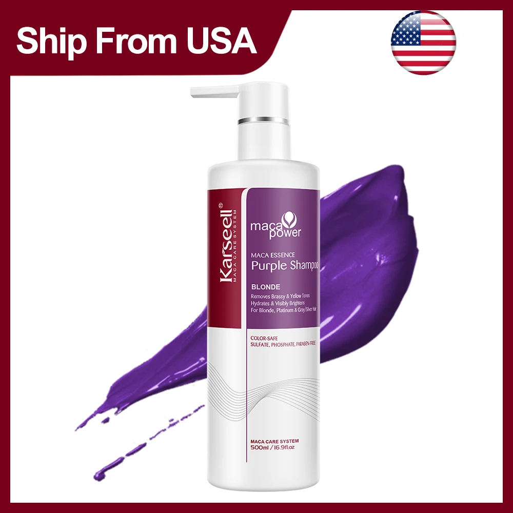 Karseell 500ml Paarse Shampoo Neutraliseert messing- en gele tinten Kleurcorrigeerende Shampoo voor blond zilvergrijs gemarkeerd haar