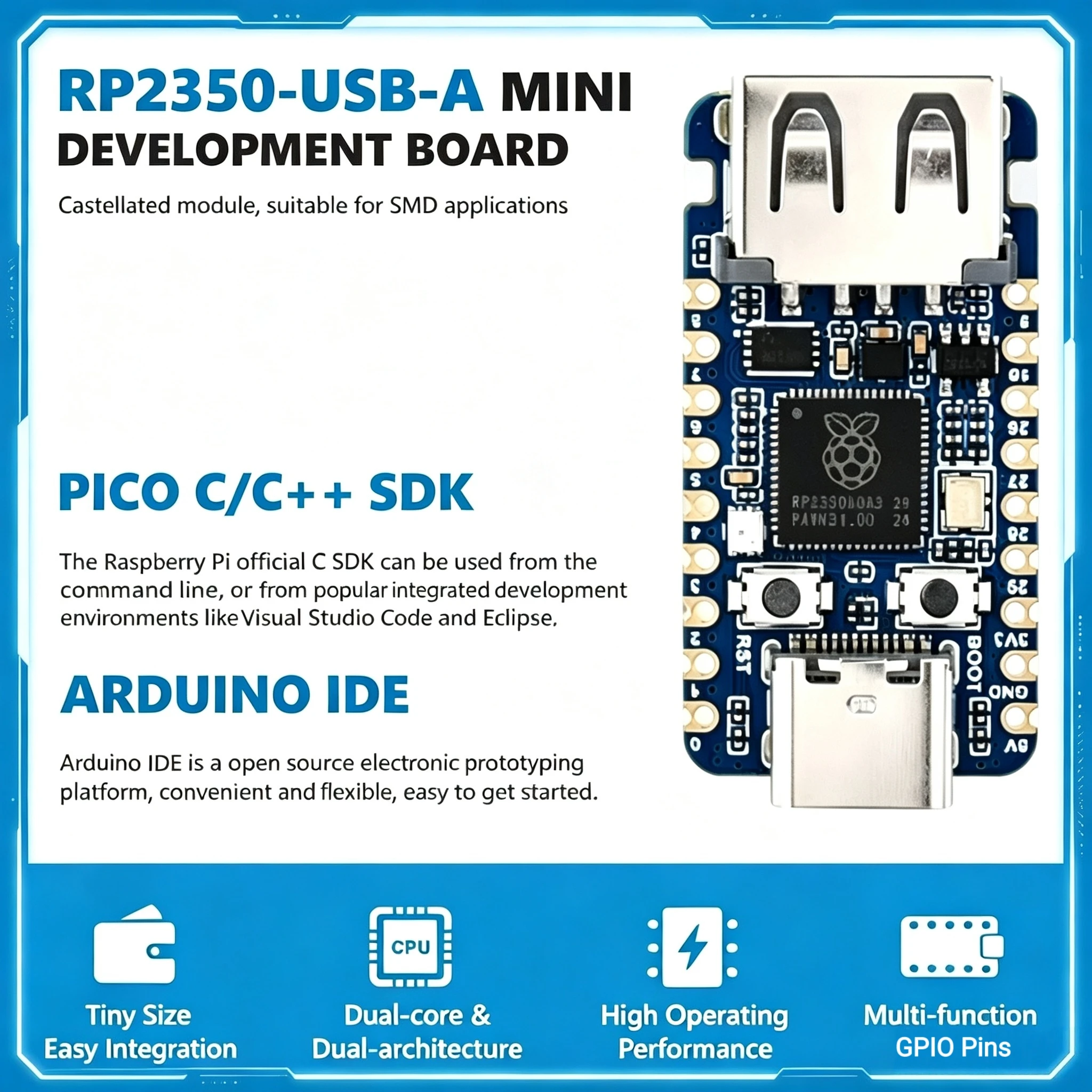 WaveShare A12 A13 RP2350-USB-A Mini development board Type-C interface dual core dual architecture microcontroller