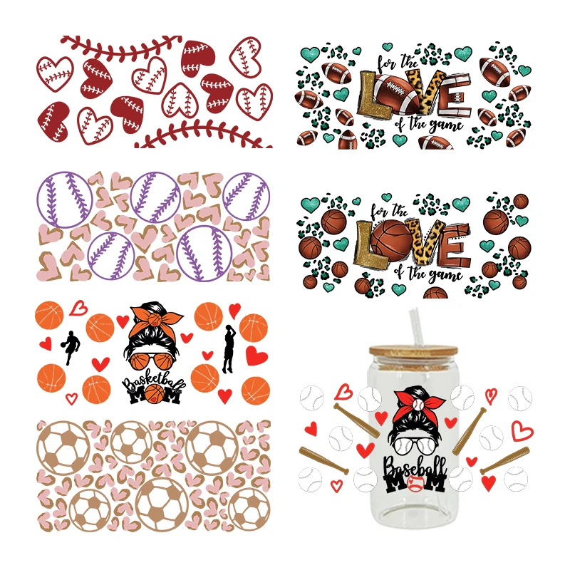 3D UV DTF Transfers Stickers, 16oz, Cup Wraps, Sports, Football, Printed for DIY Glass, Ceramic Metal Leather, Etc. D2350