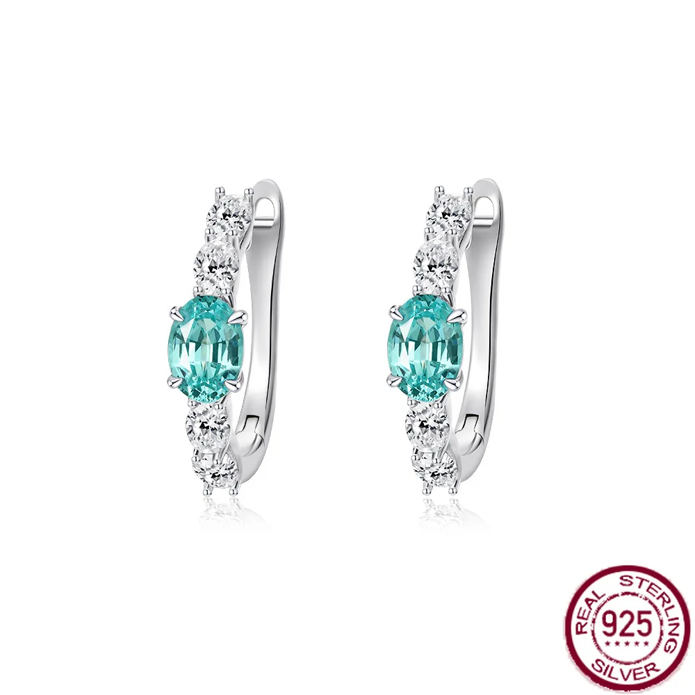 

New S925 sterling silver gemstone egg shaped 1ct earrings 5 * 7 European and American elegant temperament wedding jewelry