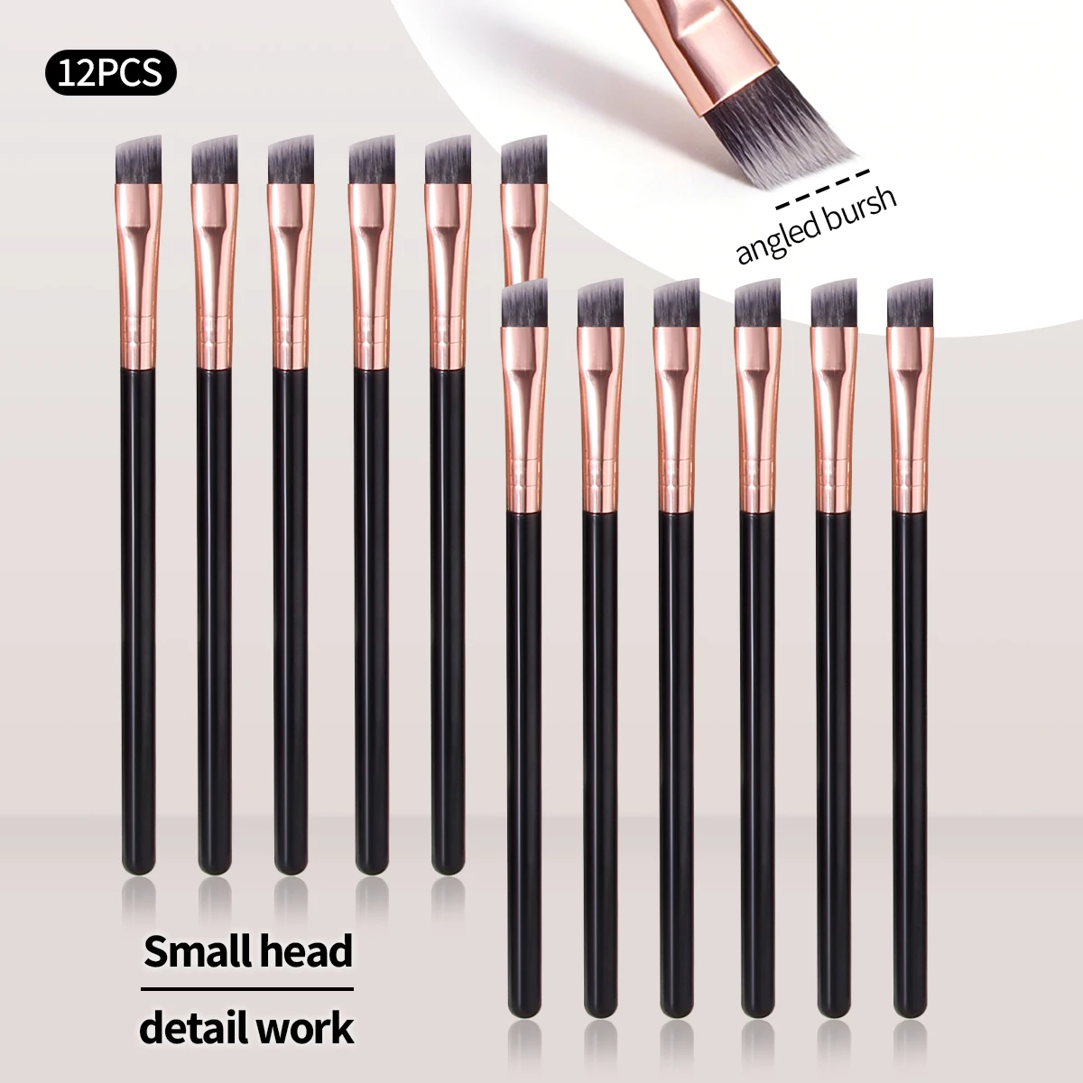 12-teiliges professionelles Augen-Make-up-Pinsel-Set, weicher, abgewinkelter Eyeliner- und Augenbrauen-Detailpinsel, tragbare Kosmetikwerkzeuge für Anfänger
