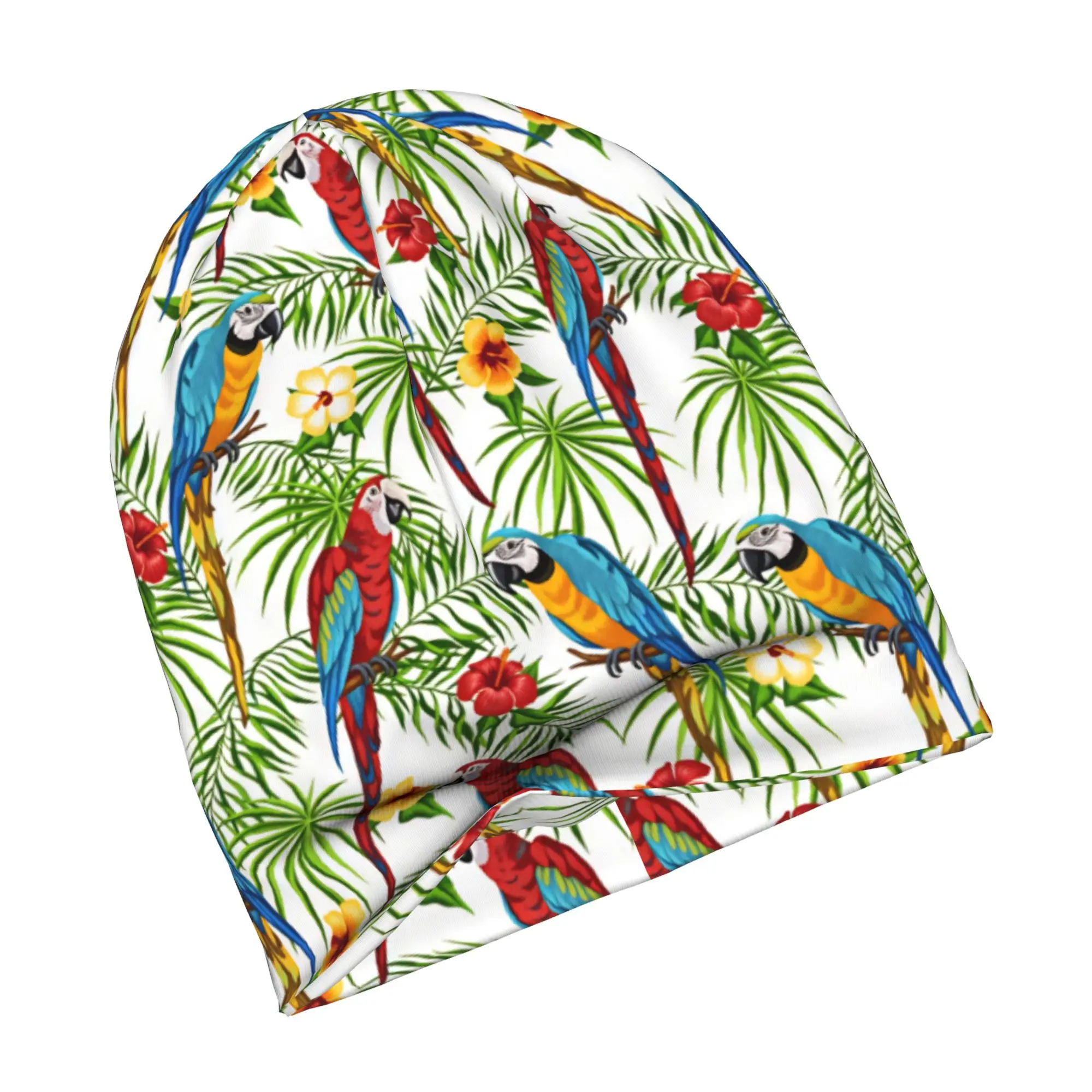 Parrot Tropical Animal Botanical Flowers Skullies Beanies Caps Men Women Unisex Hip Hop Winter Warm Knit Hat Adult  Bonnet Hats