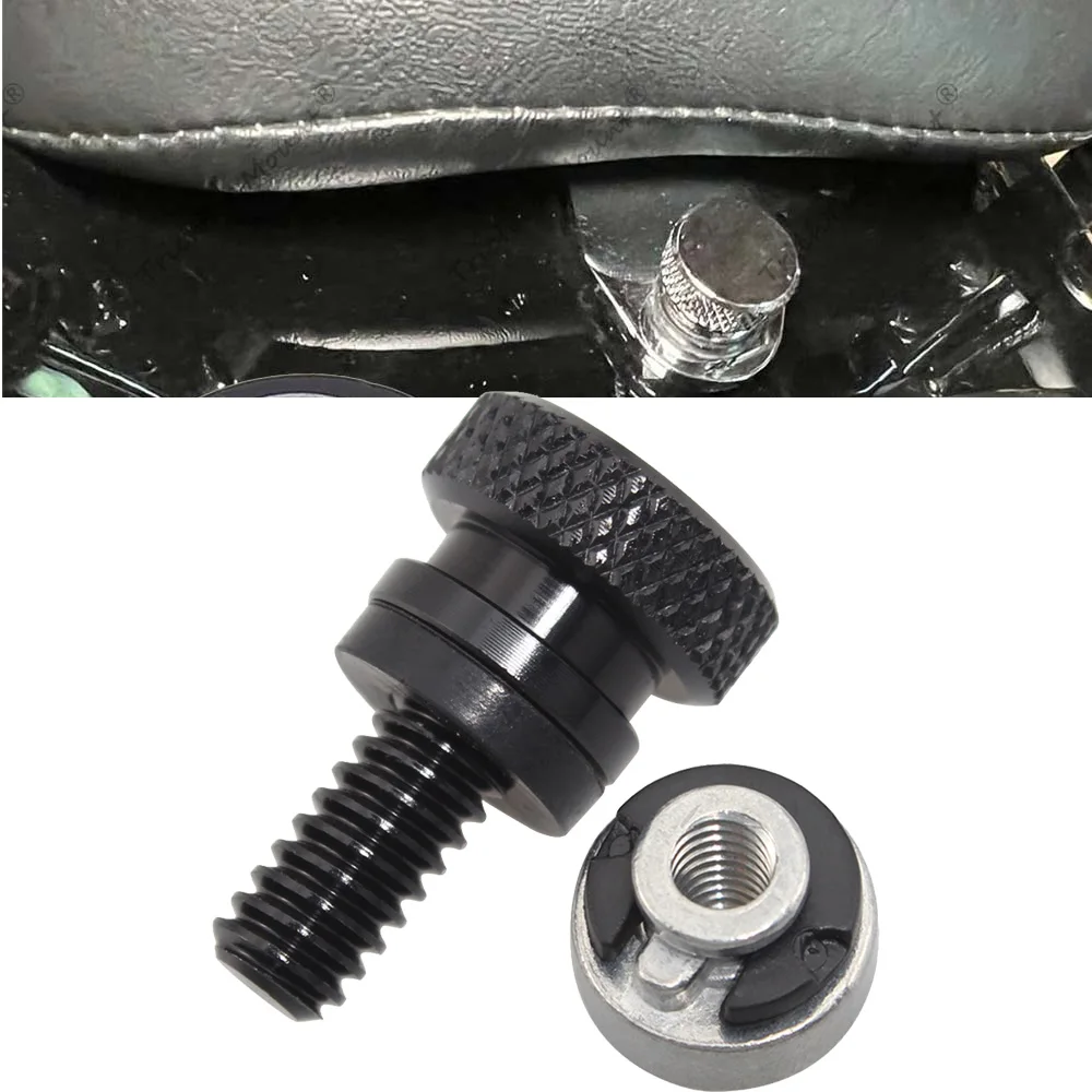 1Pcs Motorcycle Seat Thread Mounting Bolt Knurled Cut Durable Bolt Fits For Harley All Models 1996-2019 Black Bolt Silver Nut