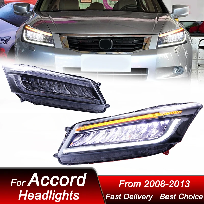 

Поп-автомобильные фары для Honda Accord G8 08-13, новый стиль, полностью светодиодная сборка, обновление, объектив проектора с высокой настройкой, аксессуары Ki