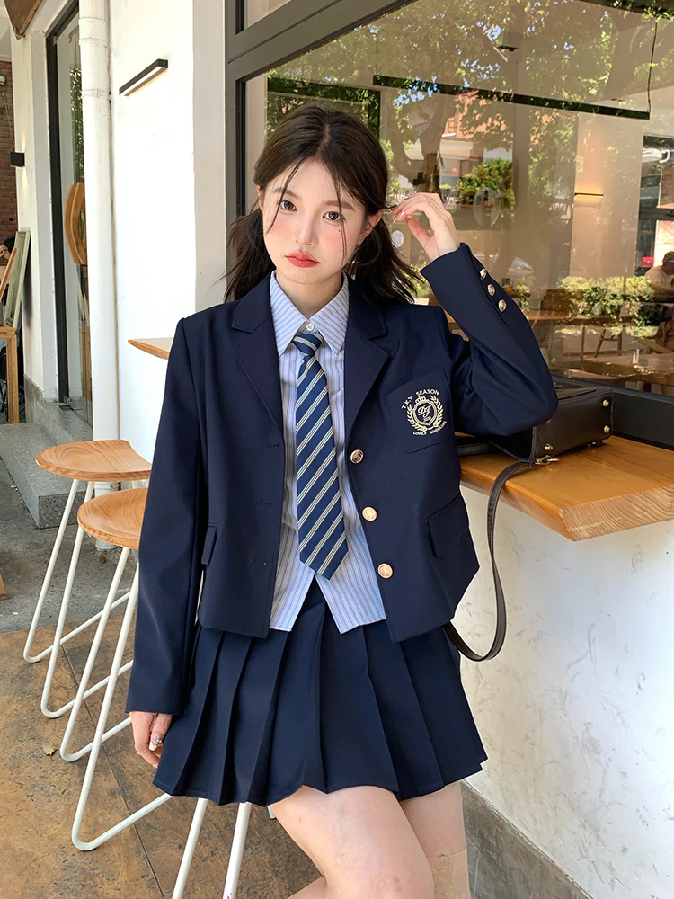 

Slimming College Style Jk Uniform Coat Women's Long Sleeve Short Outerwear Set Tokyo Seasonal Record Custom Design Straight Cut