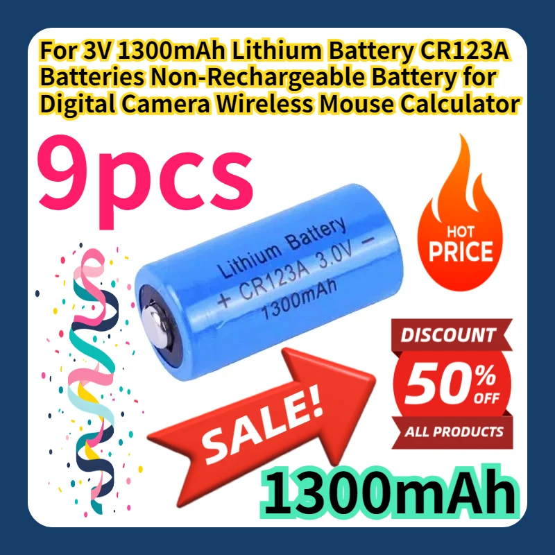 For 3V 1300mAh Lithium Battery CR123A Batteries Non-Rechargeable Battery for Digital Camera Wireless Mouse Calculator