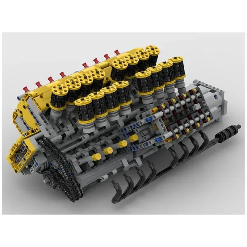 MOC- 169906   محرك مكعبات البناء V16 مع صمام انتهازي مزدوج ونموذج سيارة طبيعي مدفوع 3247 قطعة هدية عيد ميلاد للأطفال