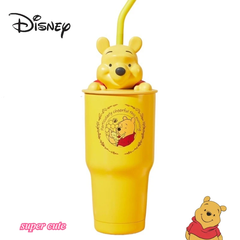 

Disney Winnie the Pooh anime cartoon cute insulated water bottle Kawaii girls large capacity straw cup coffee cup Christmas gift