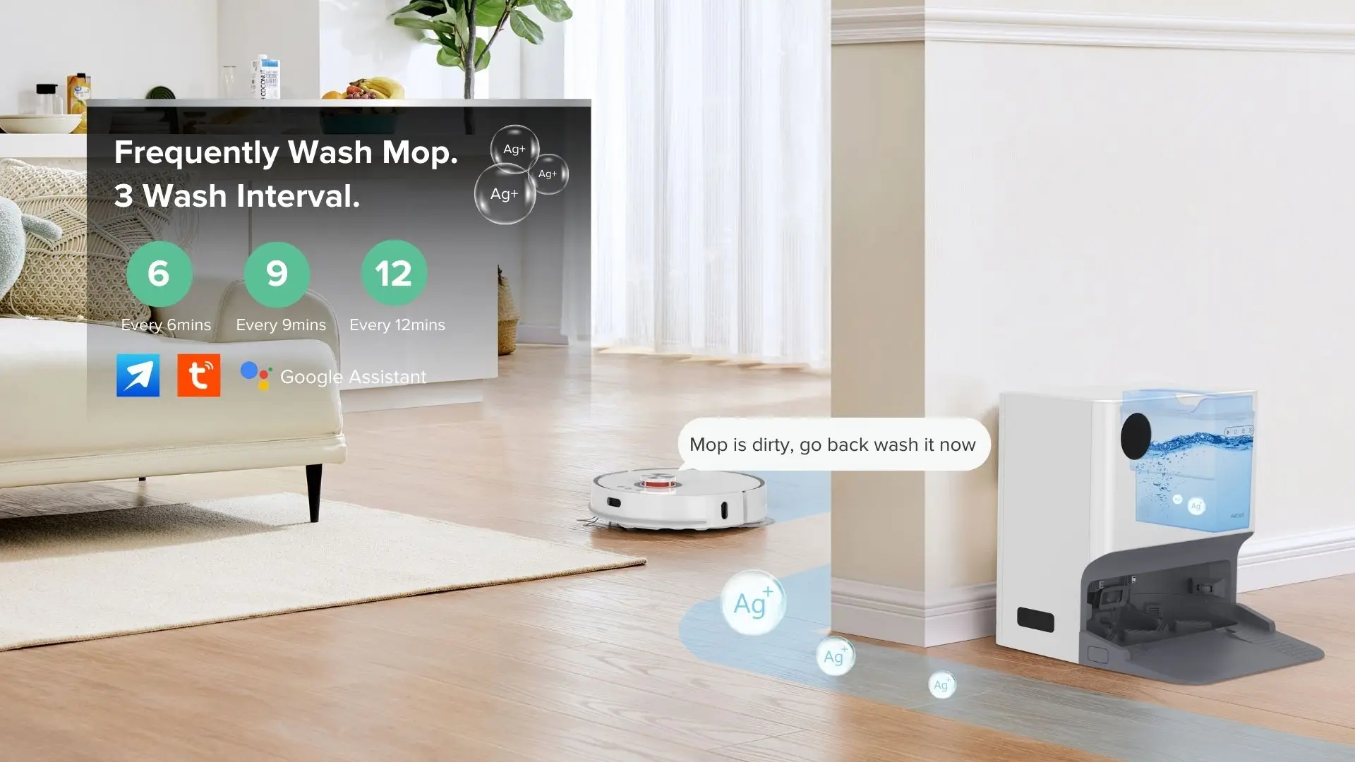 L107S Ultra, 6000Pa, Ag+ Sanitization Robotic Vacuum Auto Empty, Auto Wash, Hot Air Drying Robot Cleaner