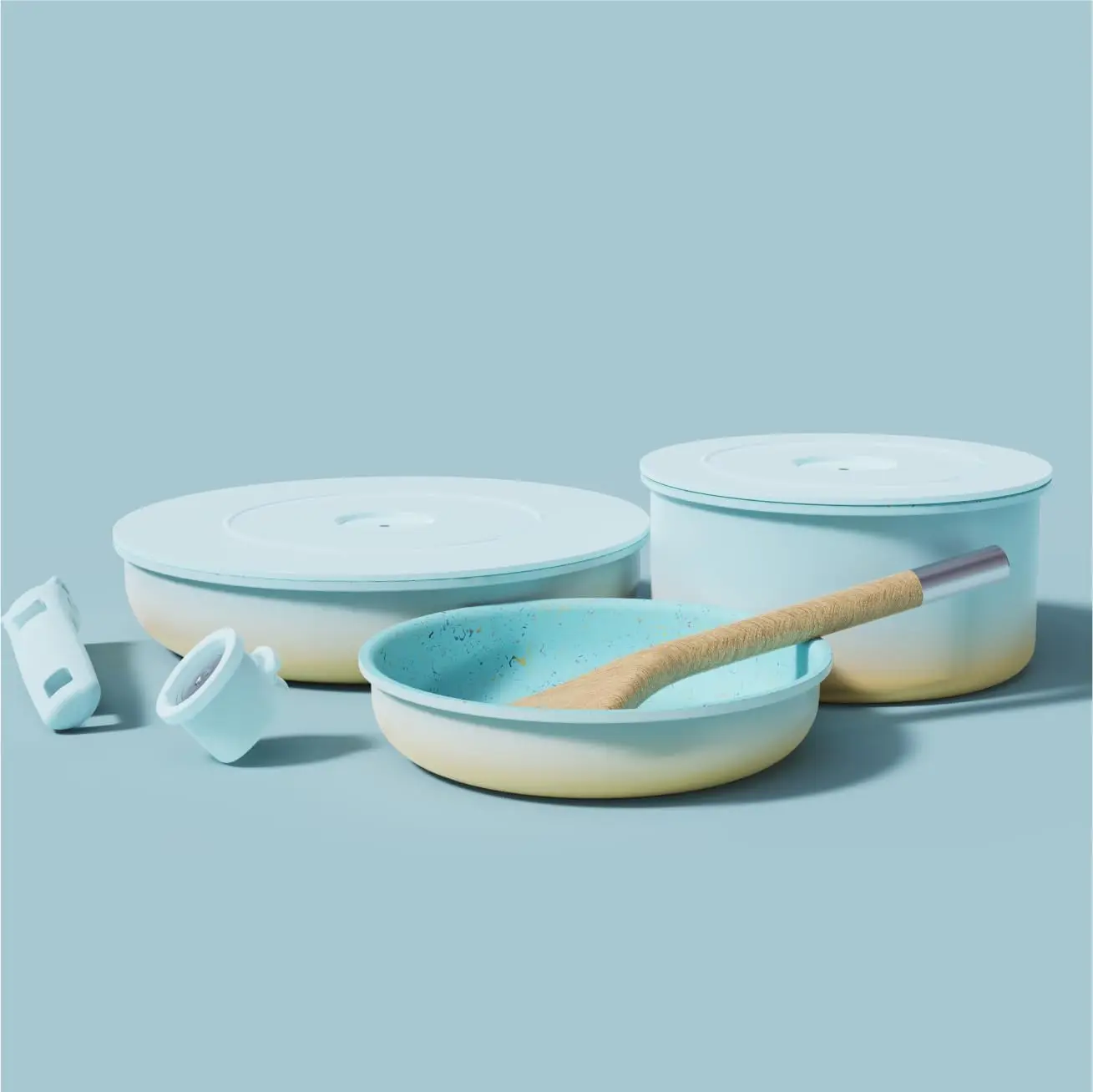 

Ombré Modular Cookware - 8-Piece Ceramic Nonstick Set - Removable Handle, Dishwasher Safe