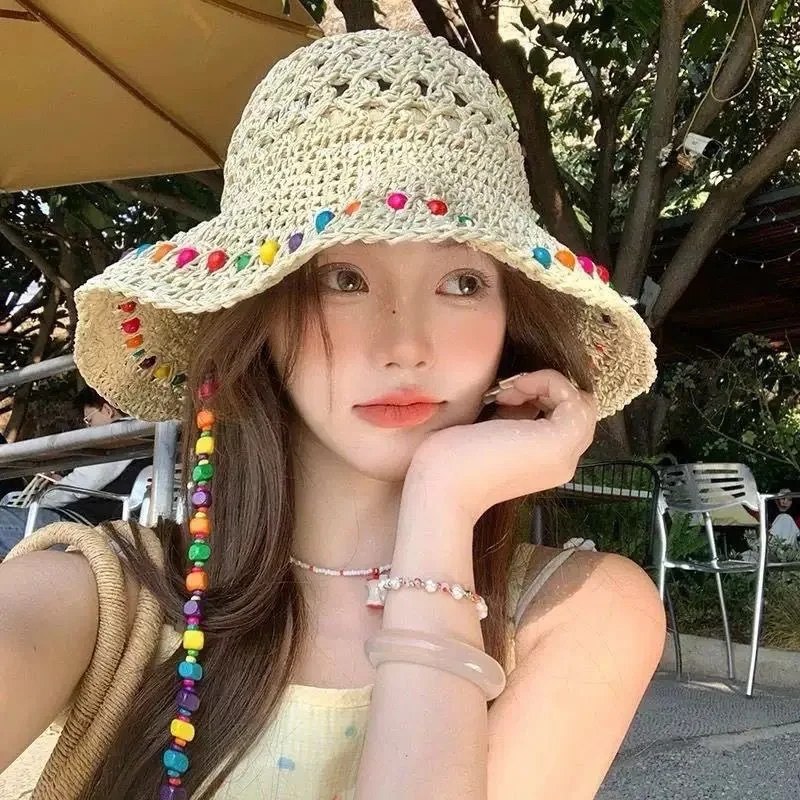 Seaside hat ins tie straw hat for women travel sun protection beach sun hat lace sun hat