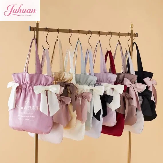 

Japanese Satin Double Bow Portable Shoulder Bag Women's Large-capacity Commuting Campus Dating Versatile Messenger Bags