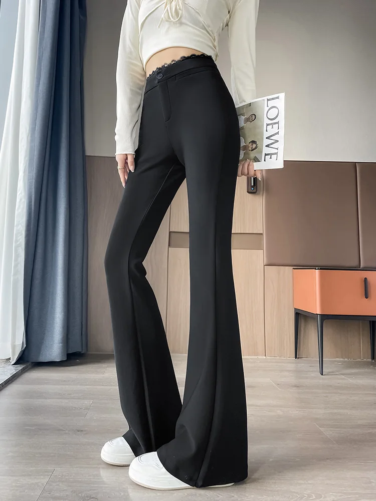 Bla Lace Bell Bot Pants Women's New Sle High Waist Casual Suit Long Pants plus Size Slimming Korean Version Commute Wind