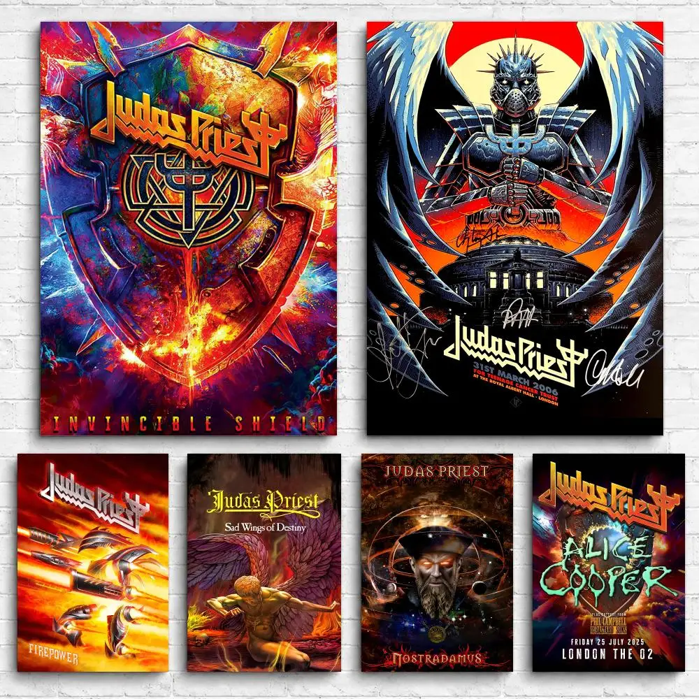 Band Album J-Judas P-Priest Framed Wall Painting Canvas Poster Ready to Hang Wall Art for Bedroom Living Room Home Decor Gift
