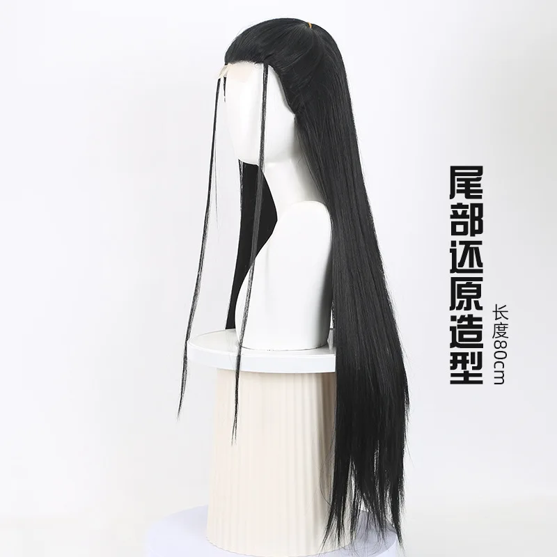Peluca frontal con cordones Nezha de segunda mano, peluca de Cosplay de Crane Boy, peluca negra larga y recta adecuada tanto para hombres como para mujeres con estilo antiguo