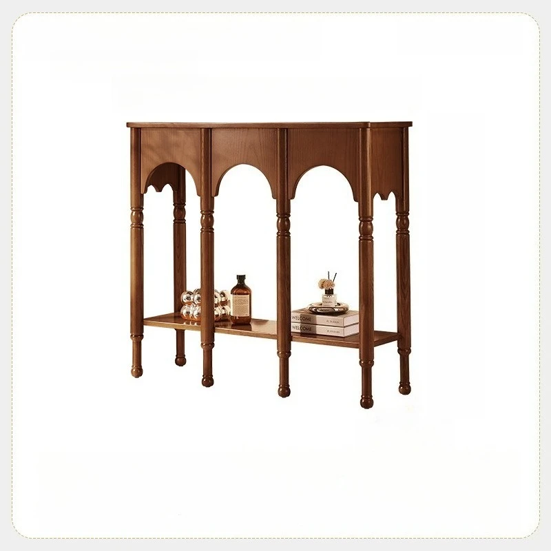 

French retro solid wood porch rack household entrance porch cabinet American high-end arch design storage rack