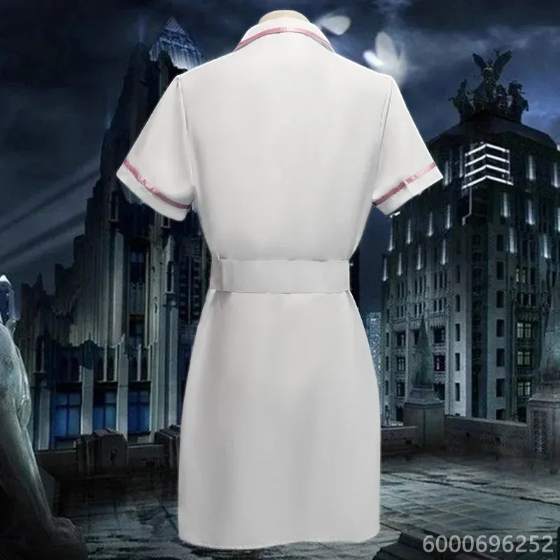 فستان رعب مخيف من فيلم Arkham Dark Knight Clown Joker Nurse مع إكسسوارات الساعة زي للحفلات للرجال والنساء