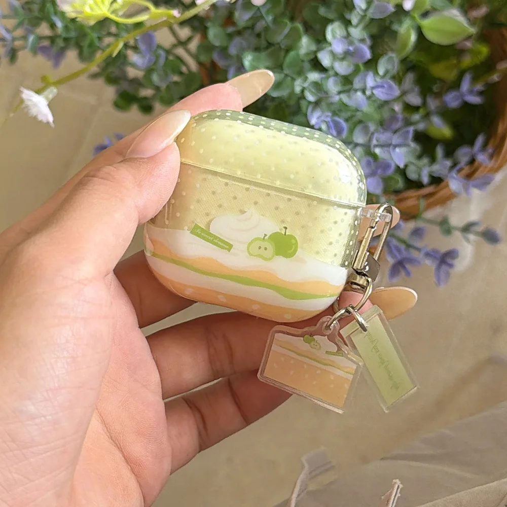 Light Green Clear Polka Dot Apple Pattern Soft Silicone Earphone Case for AirPods 4 3 2 1 Pro2 Pro3 Shockproof Protection Cover