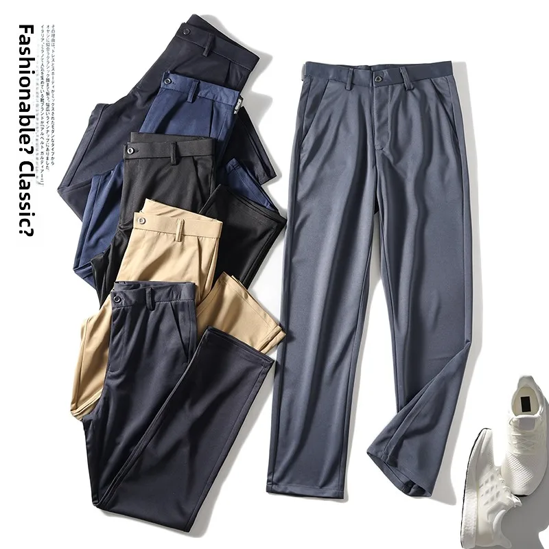 

Smooth Anti-Wrinkle Spring Summer Thin Men's Basic Busin Casual Elastic Straight Leggings Faionable Ci Sle Youth Pants