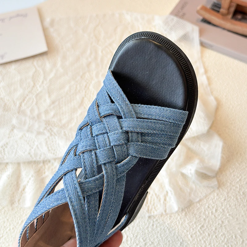 Picture 6: Trendy Denim Woven Sandals for Girls  Braided Jean Shoes Big Kids Outdoor & Daily Casual Sandals for Big Kids