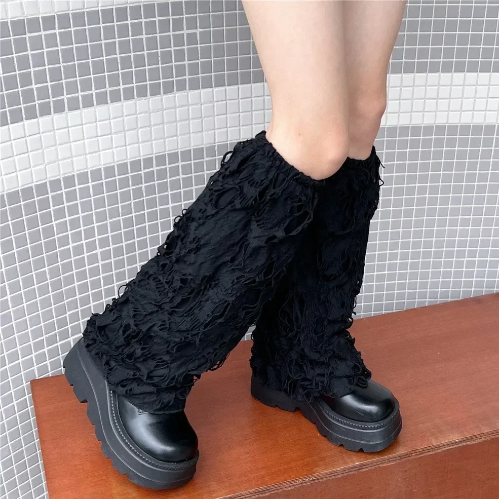

Japanese Lolita Women Broken Hole Leg Warmers Gothic Knitted Warm Foot Cover Punk Leg Knit Socks Wool Knitted Foot Cover Cosplay