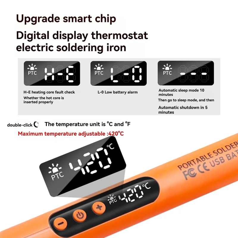 

Hot Sale-Cordless USB Digital Soldering Iron Adjustable Temperature 300-450℃ Type-C Intelligent Solder Welding Iron Tool