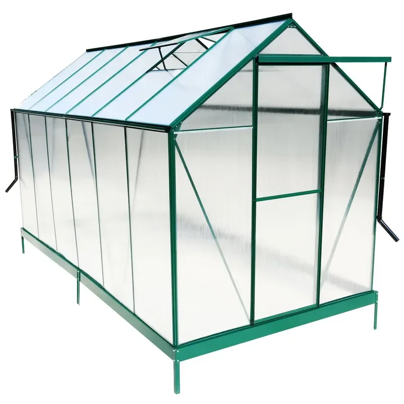 Heavy Duty Aluminum Walk-in Greenhouse Kit for 6.3 ft x 12.2 ft x 7 ft Polycarbonate Green Garden Rain Gutter Vent Door
