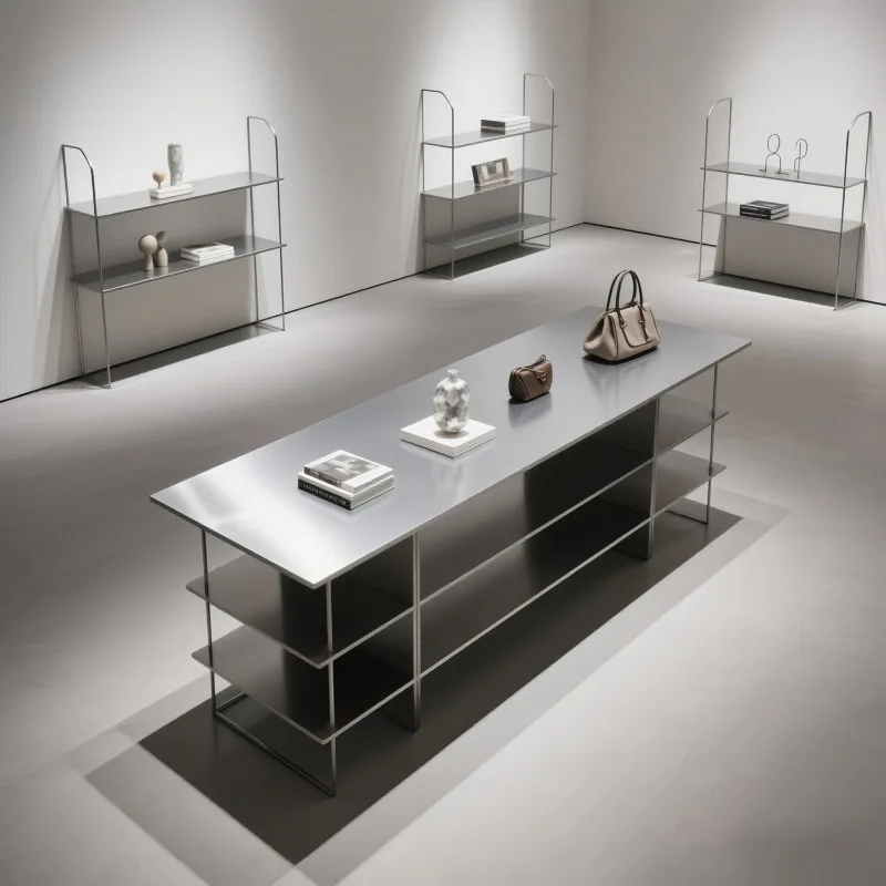Clothing store Nakajima table Stainless steel multi-layer storage table Products Nakajima display stand