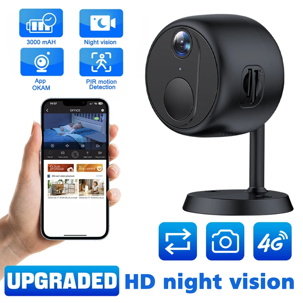 

Mini 4G Security Camera SIM Card 5MP Surveillance Camcorder Video Recorder 3000mAh Battery Low Power Voice Intercom CCTV Camera
