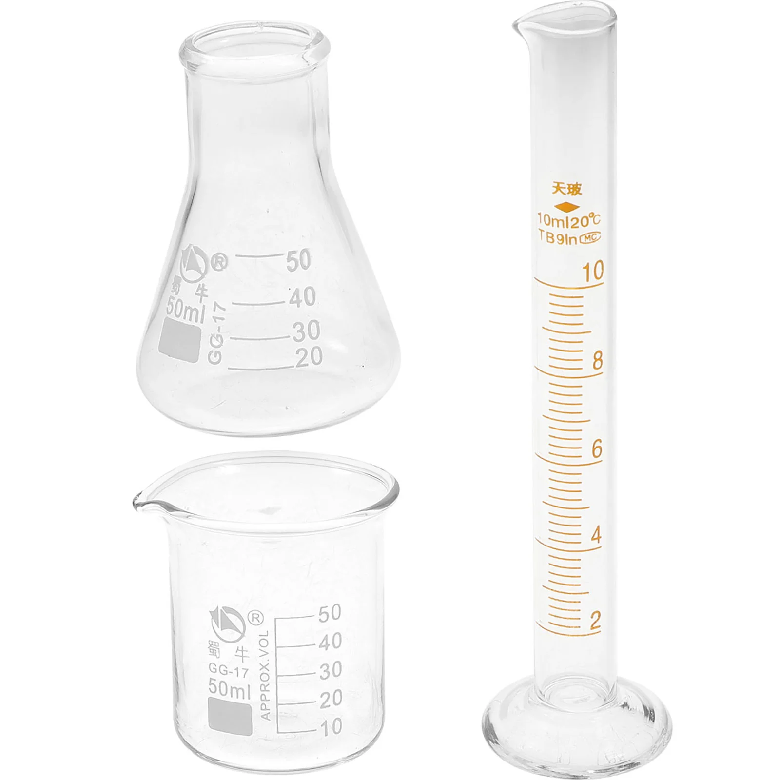 

3 Pcs Liquid Measuring Cups Experiment Kit with Scale Graduated Beaker Transparent Glass Cylinder Conical Bottle