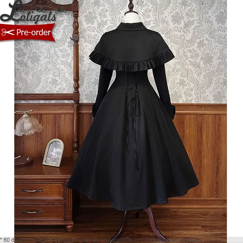 Cooles langes schwarz besticktes lolita kleid w. Cape von alice girl ~ vorbestellen