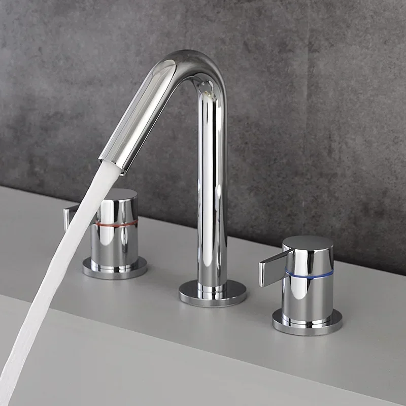 All-copper black, split bath faucet, cylinder-side three-hole hot and cold shower faucet