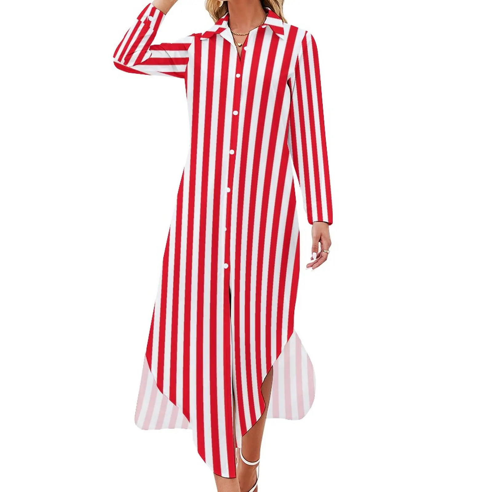 Candy Striped Chiffon Dress Sexy V Neck Red And White Pretty Dresses Female Aesthetic Casual Dress Birthday Present