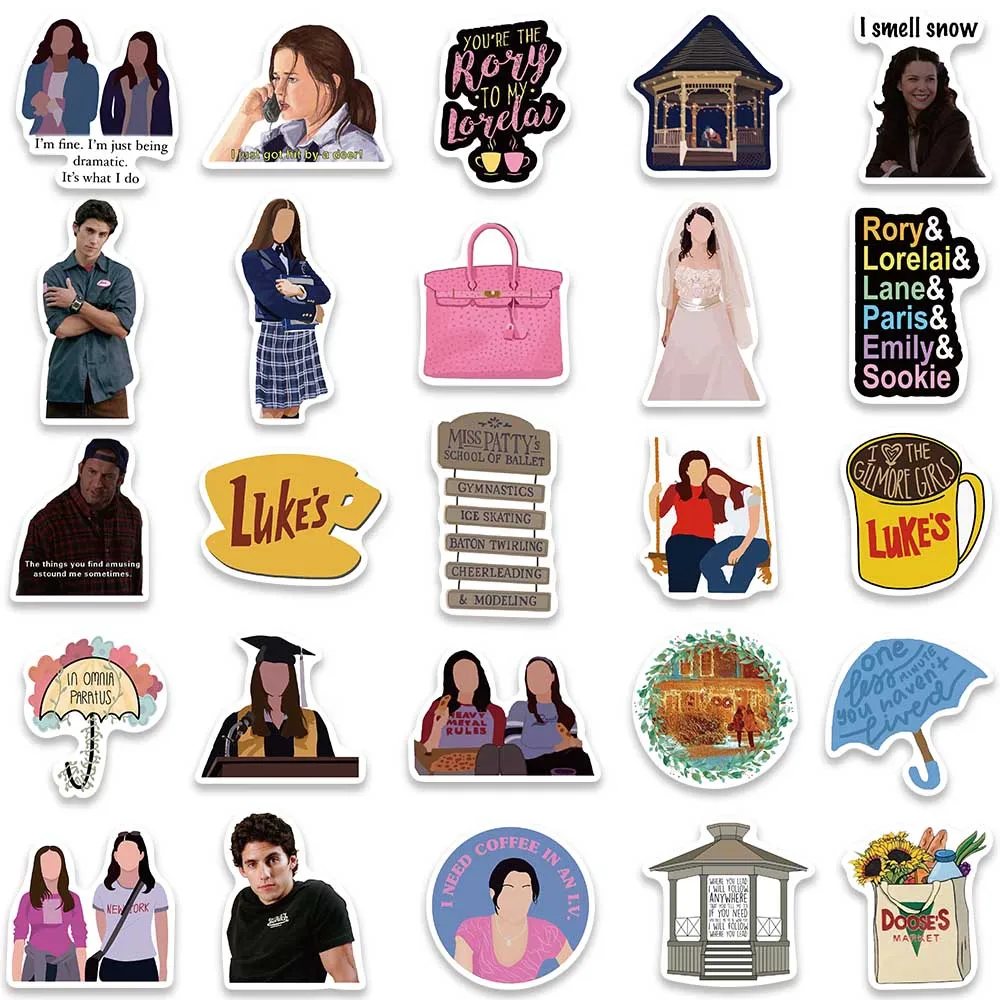 50PCS TV Show Gilmore Girls Graffiti Stickers Aesthetic Decals for Laptop Scrapbooking Laptop Water Bottle DIY Sticker Gift