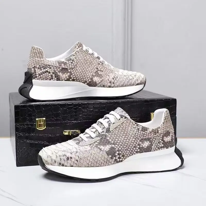 Snakeskin Shoes for Men Couple\'s Luxury Snake Skin Design Breathable Comfortable Genuine Leather Daily Casual Sports Shoes Men\'s