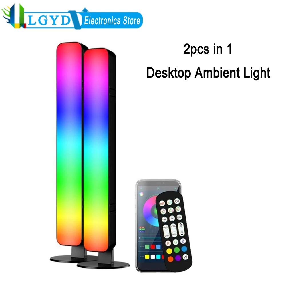 D04 2pcs RGB Desktop Ambient Light USB Power Smart Gaming Light Bar Atmosphere Light with Remote Control