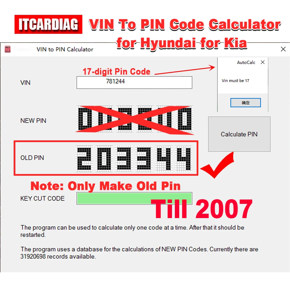 

Калькулятор кода VIN для PIN в автономном режиме для Hyundai для Kia, поддержка старого PIN-кода Win7/10 до 2007 года