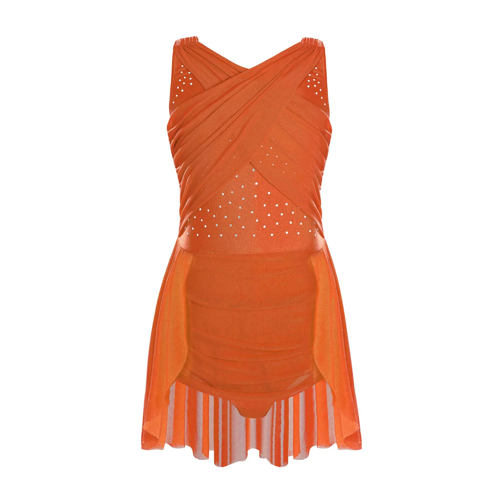 Children Figure Skating Dress Kids Girls Stage Performance Mesh Dress Ballet Lyrical Dance Costume Dance Leotards Dress