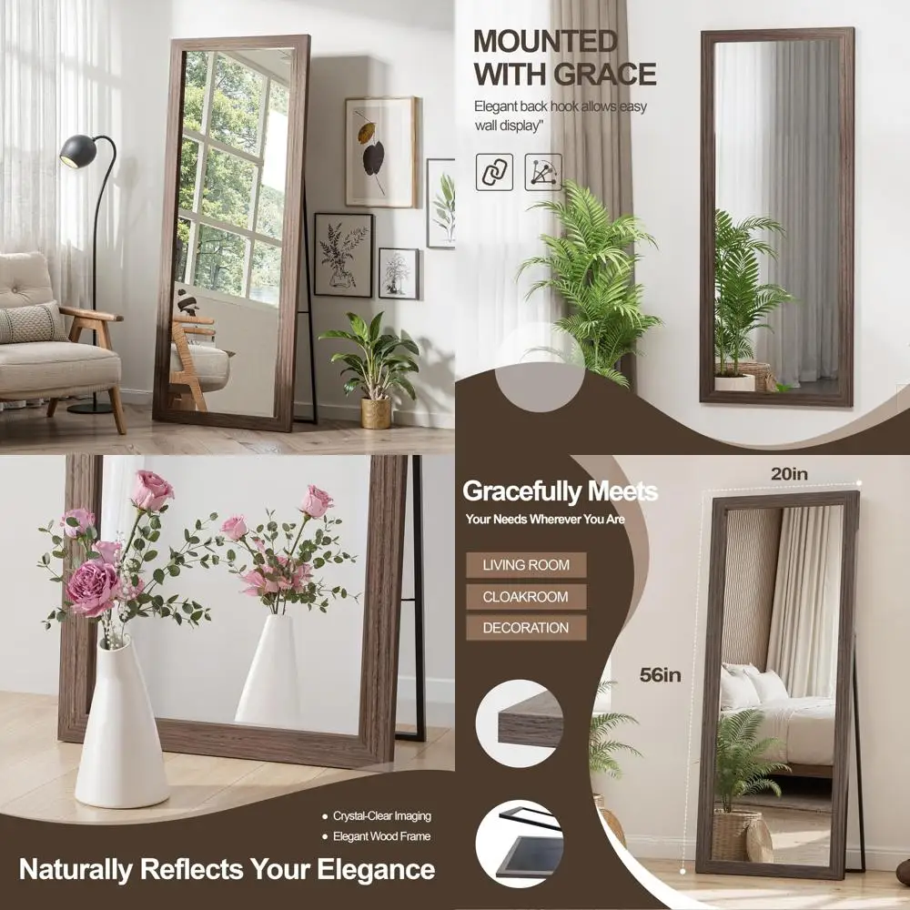 

Large Rectangular Rustic Farmhouse Wall-Mounted Solid Wood Mirror with Stand, 56x20 Inches