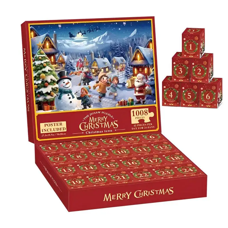 Countdown Calendar Jigsaw Puzzle 1008 Pieces Christmas Countdown Calendar Puzzle Family Game Night Parent-Child Interactive