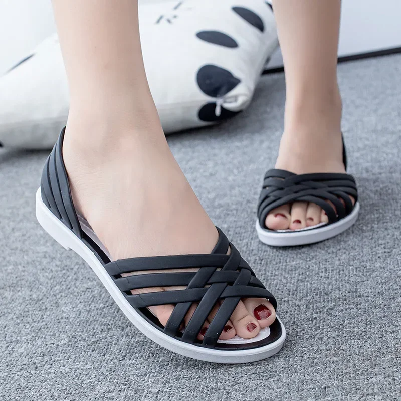 Sandals  Summer New Hollow Out Beach Shoes Fashion Outdoor Jelly Sandalias Mujer Flat Casual Comfortable Soft Sole Mom Shoes