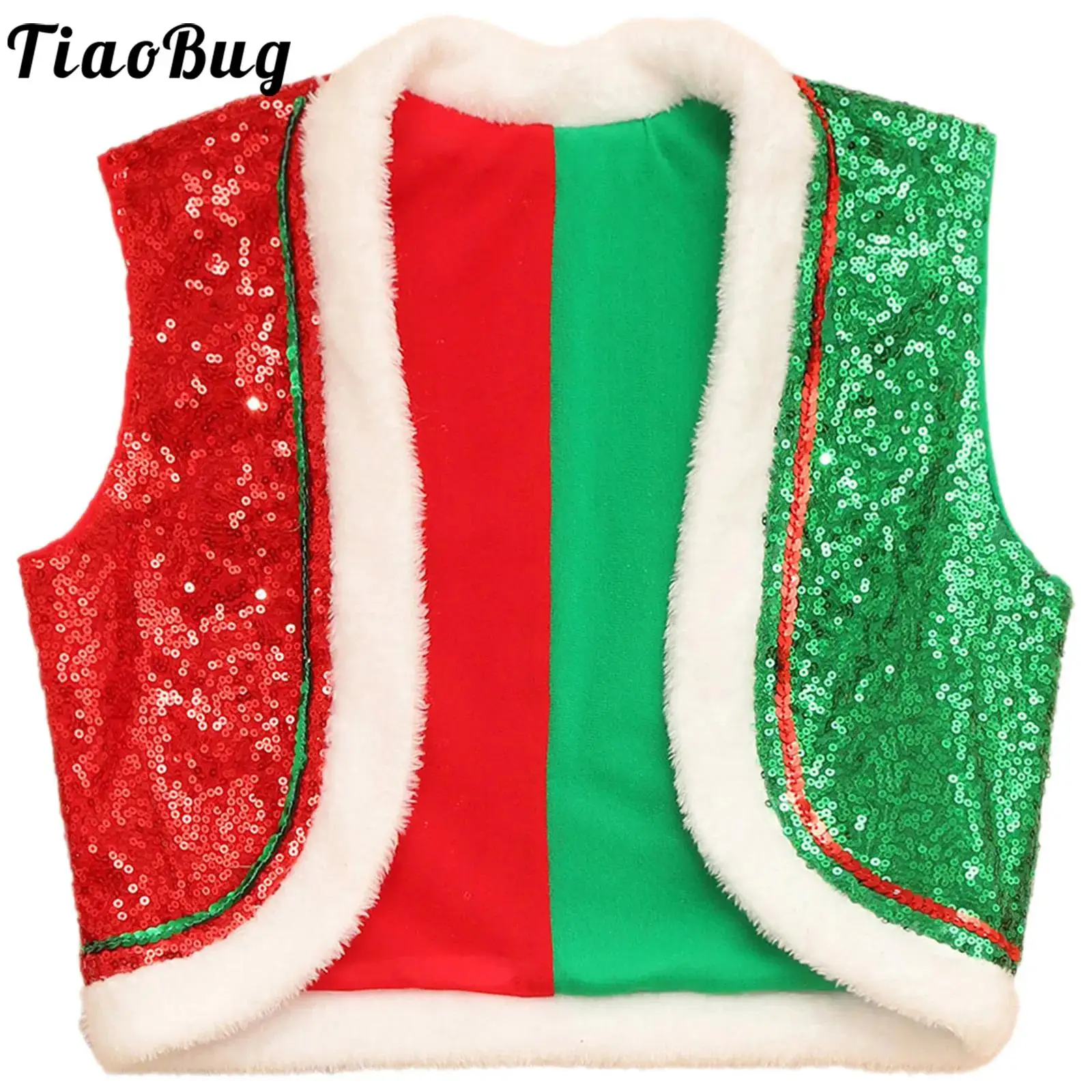 

Boys Girls Christmas Waistcoat Vest Costumes Shiny Sequins Santa Helper Elf Xmas Holiday Cosplay Fancy Tops Performance Clothes