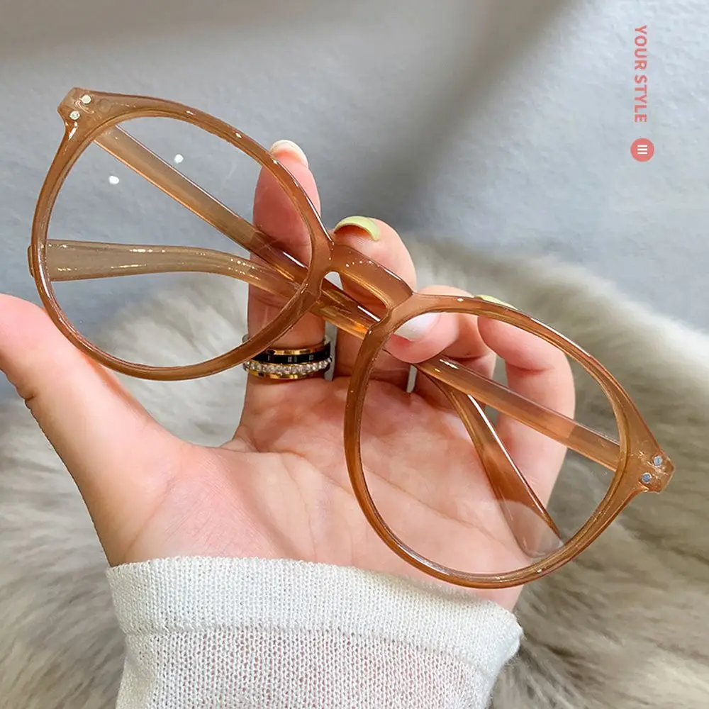 -1.0~-4.0 Reduces Eye Strain UV Protection Round Frame Flat Mirror Eyewear Anti Blue Light Eyeglasses Myopia Glasses