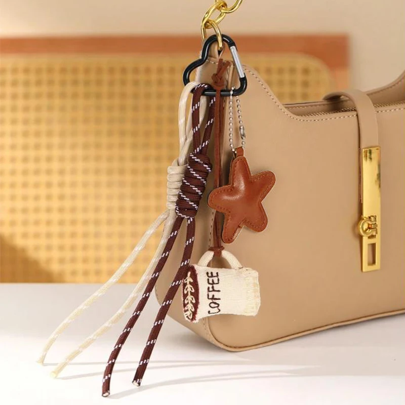 Kreativität Brot Kaffeetasse Weiche Anhänger Haarnadel Braun Nylon Seil Gewebt Schlüsselanhänger Für Tasche Auto Simulation Kaffee Charme