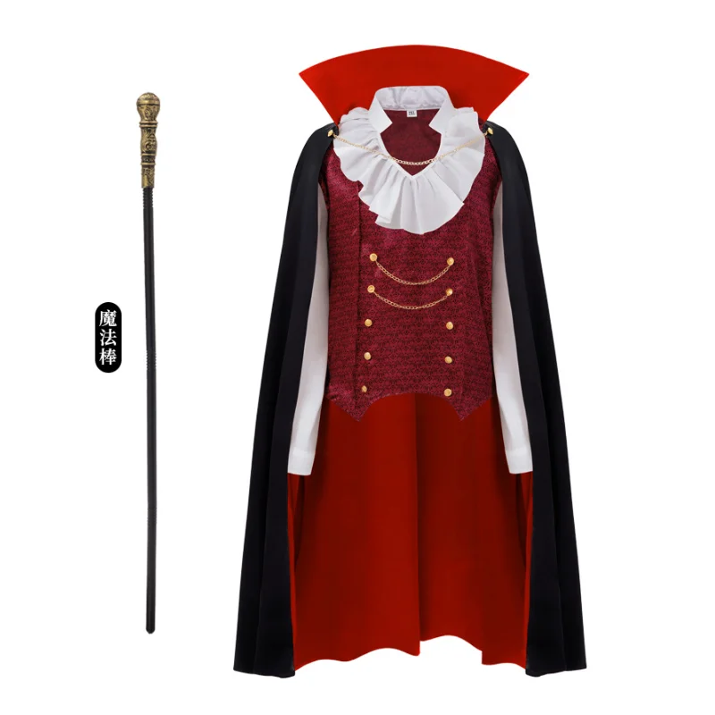 costume-de-vampire-gothique-noble-cape-noire-a-doublure-rouge-chemise-a-col-volante-gilet-imprime-deguisement-d'halloween